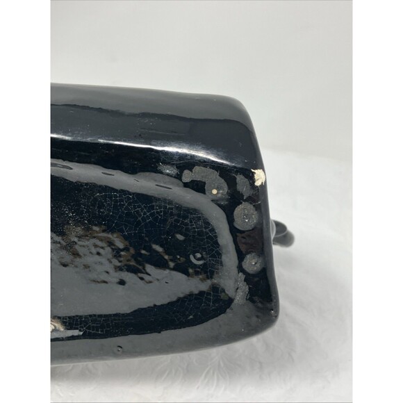 50s Mid Century Ceramic Black Panther Planter with Green Rhinestone Eyes & Chain - Picture 14 of 16